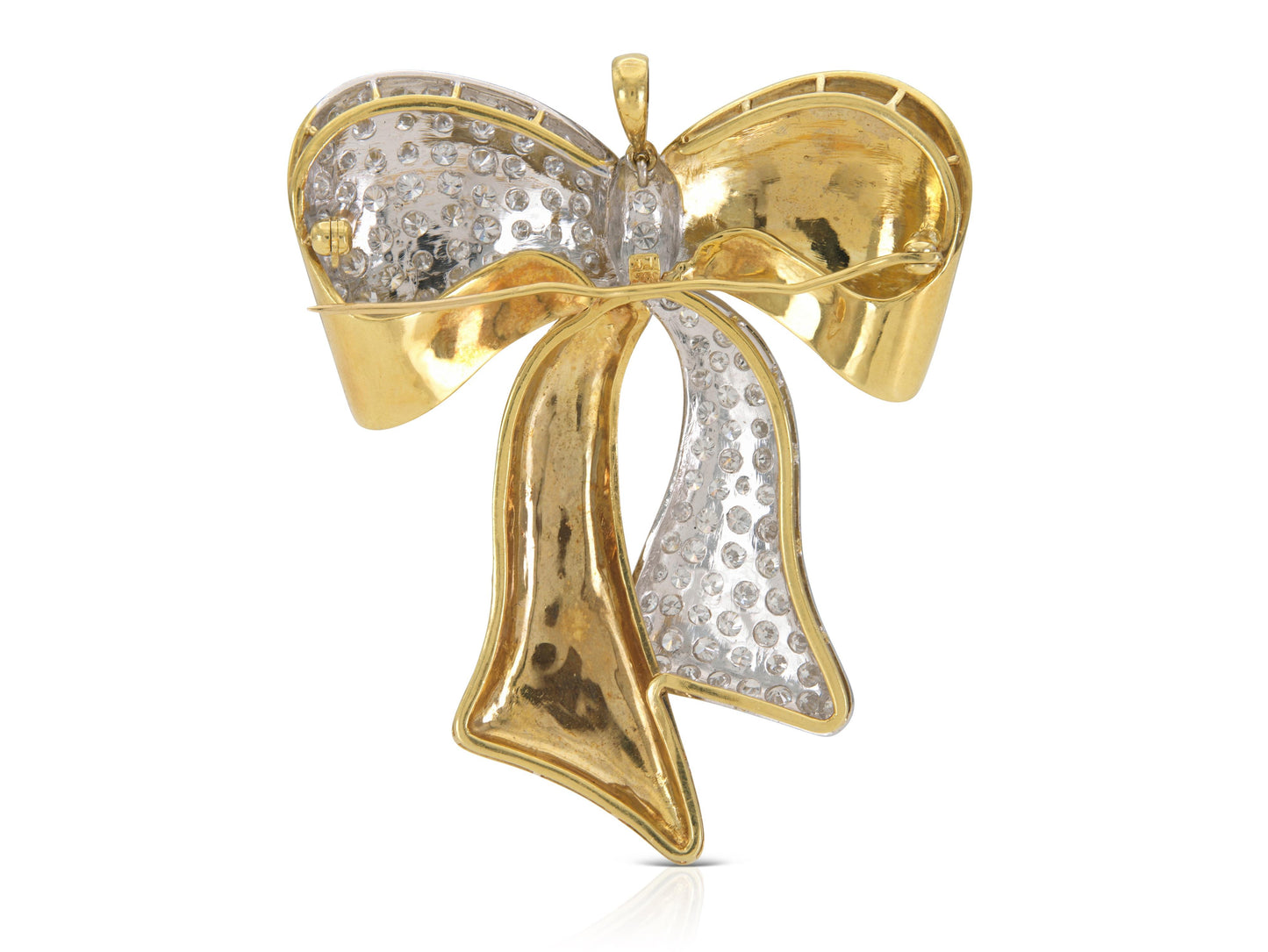 Vintage 1980s Gold and 10.50 Carat Diamond Bow Brooch Pendant