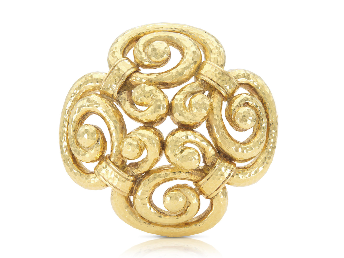 Vintage 1960s David Webb Hammered Gold Swirls Brooch