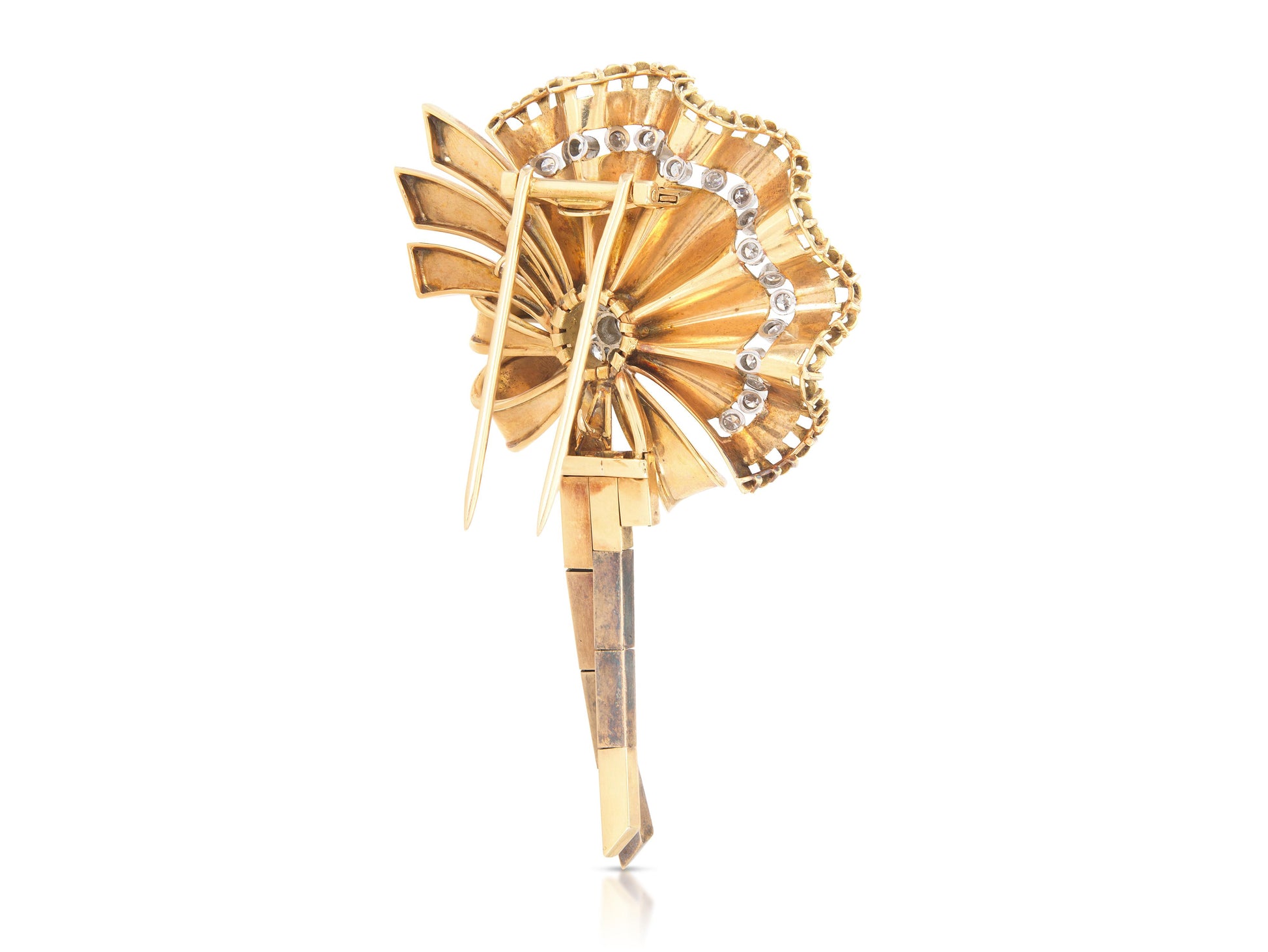 Vintage 1940s Retro Gold and 2.50 Carat Diamond Ribbon Brooch