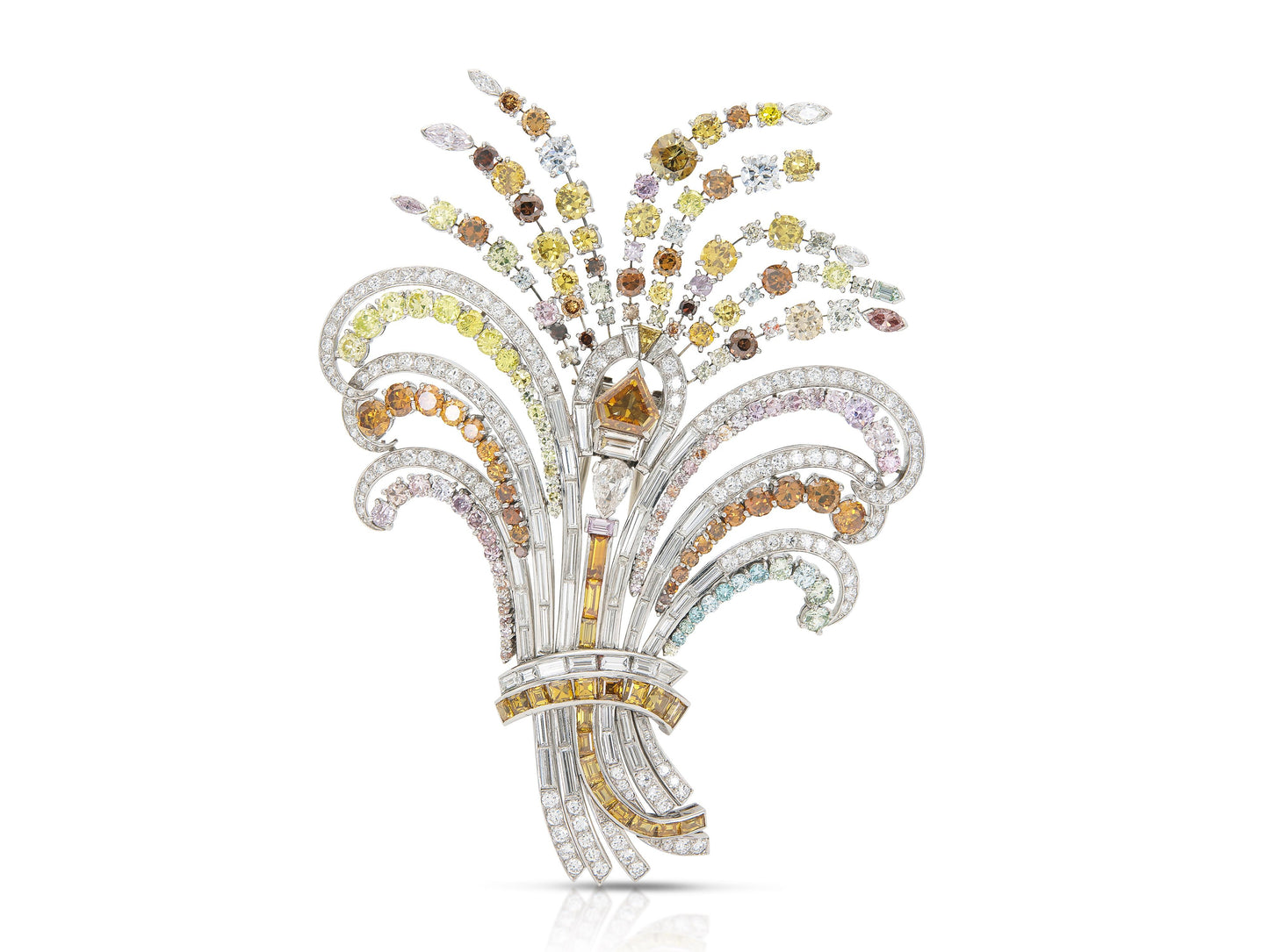 Vintage 1950s 22.00 Carat Colored and White Diamonds Brooch