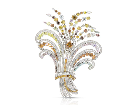 Vintage 1950s 22.00 Carat Colored and White Diamonds Brooch