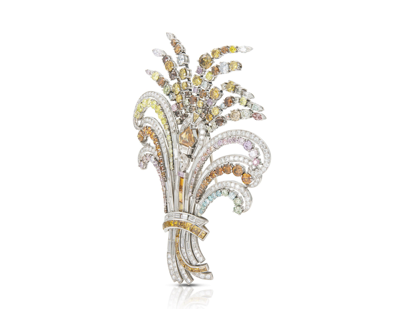 Vintage 1950s 22.00 Carat Colored and White Diamonds Brooch
