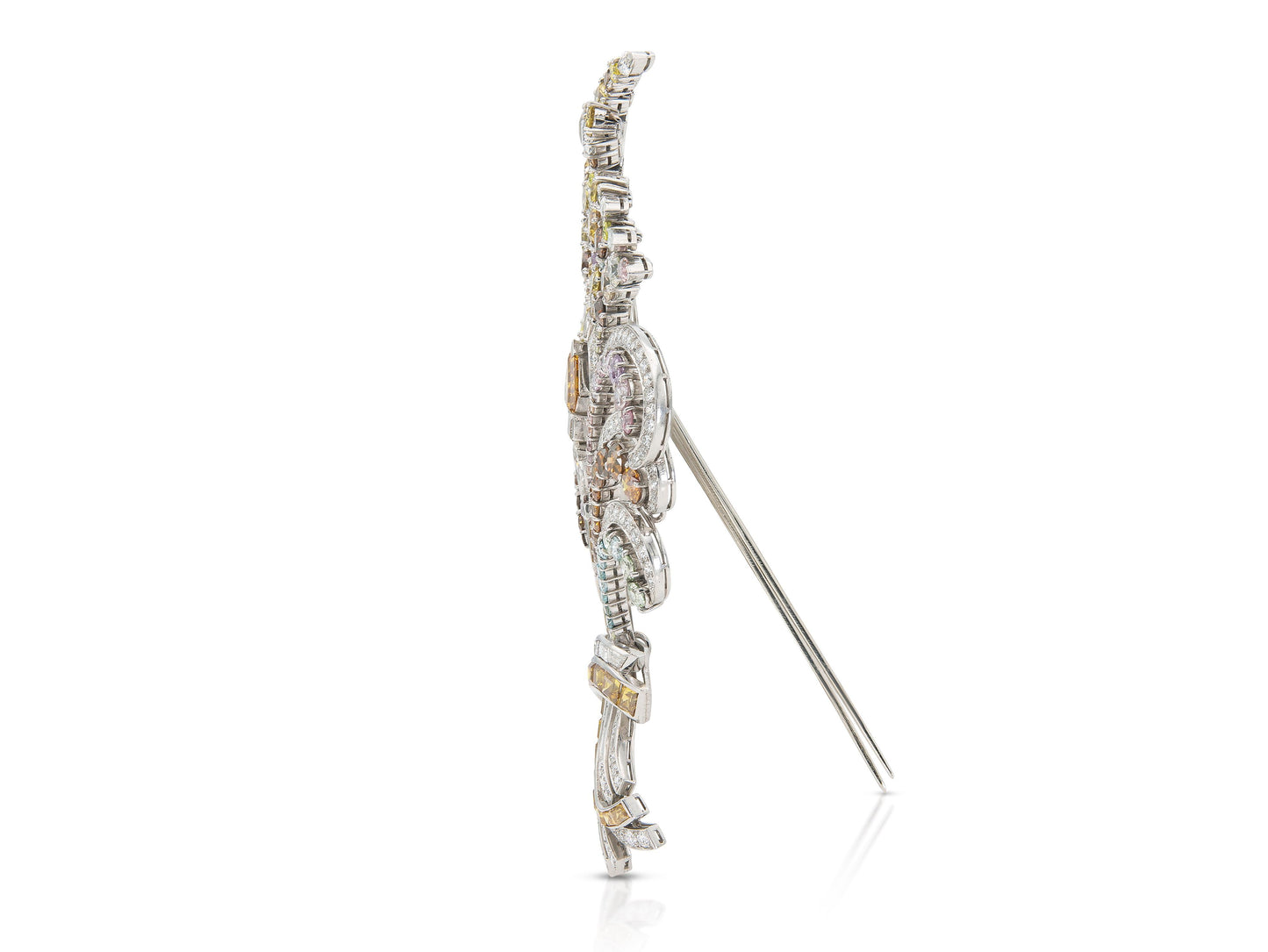 Vintage 1950s 22.00 Carat Colored and White Diamonds Brooch