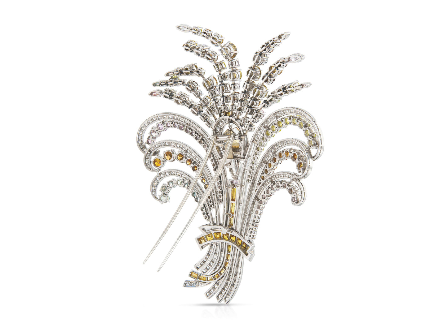 Vintage 1950s 22.00 Carat Colored and White Diamonds Brooch