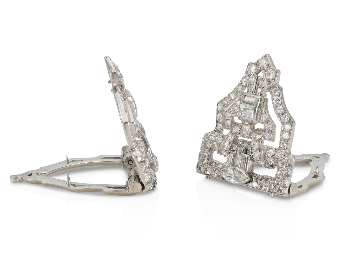 Antique Art Deco 1920s 4.55 Carat Diamond Double Clip Brooch