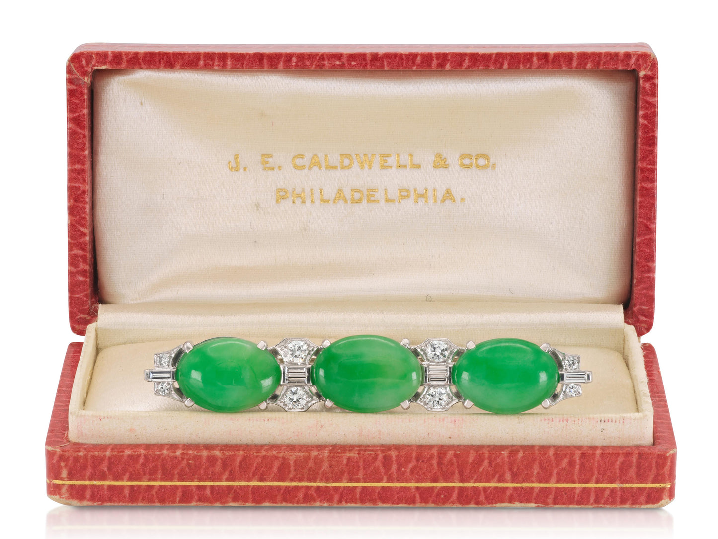 Antique Art Deco 1920s J.E. Caldwell & Co. Jade and Diamond Brooch