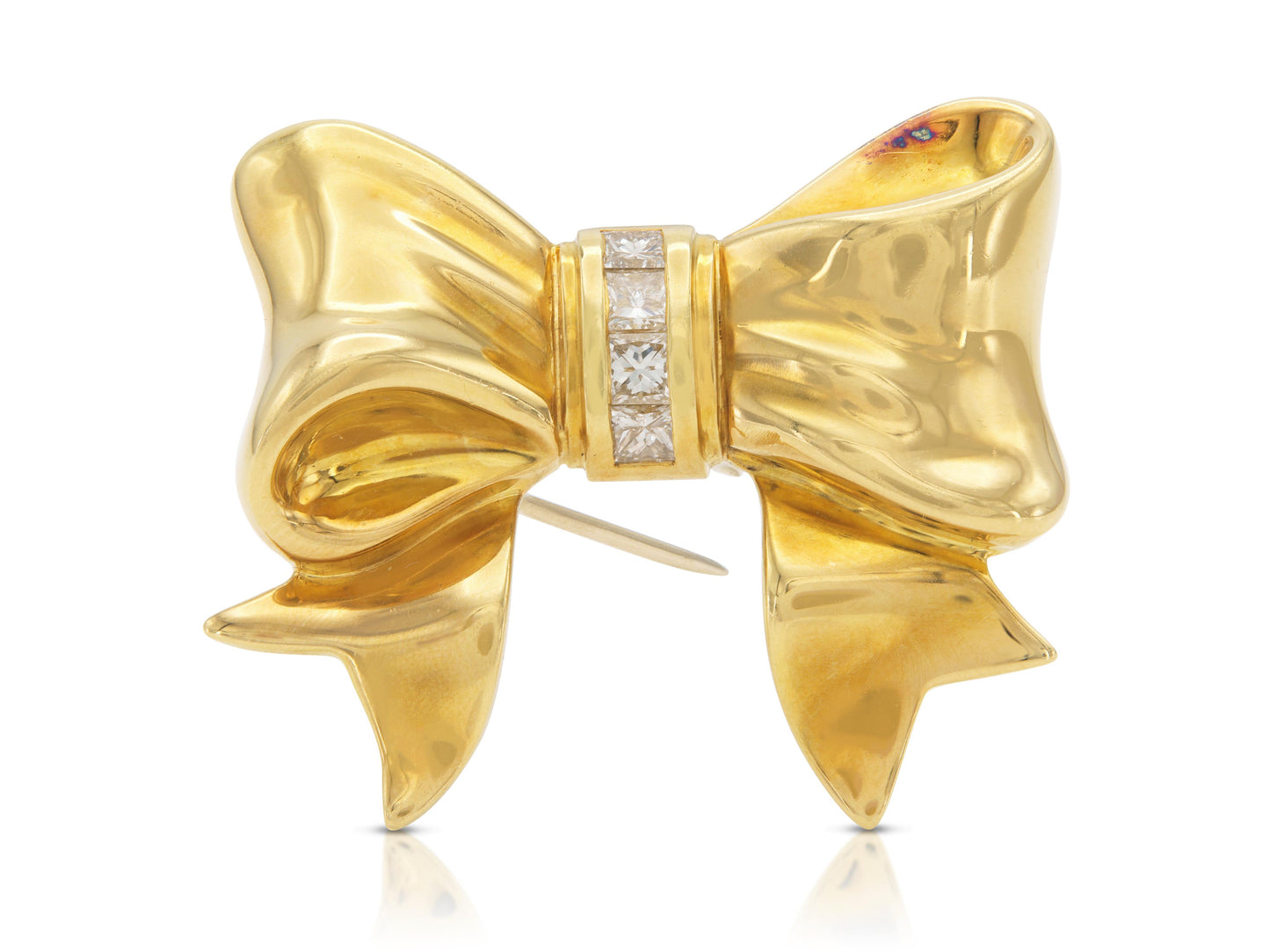 Vintage 1980s Tiffany & Co. Gold Bow Brooch with Diamonds