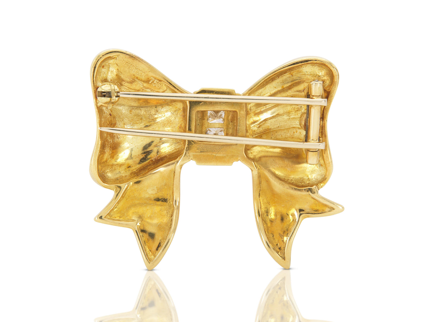 Vintage 1980s Tiffany & Co. Gold Bow Brooch with Diamonds