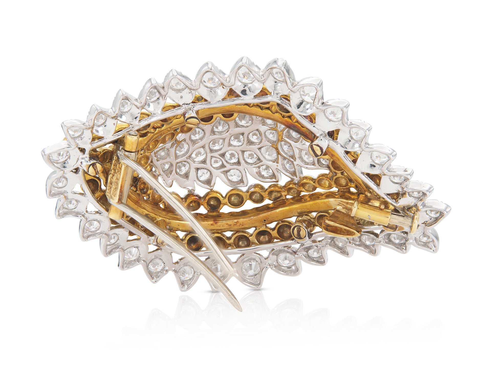 Vintage 1950s David Webb Gold and 6.50 Carat Diamond Leaf Brooch
