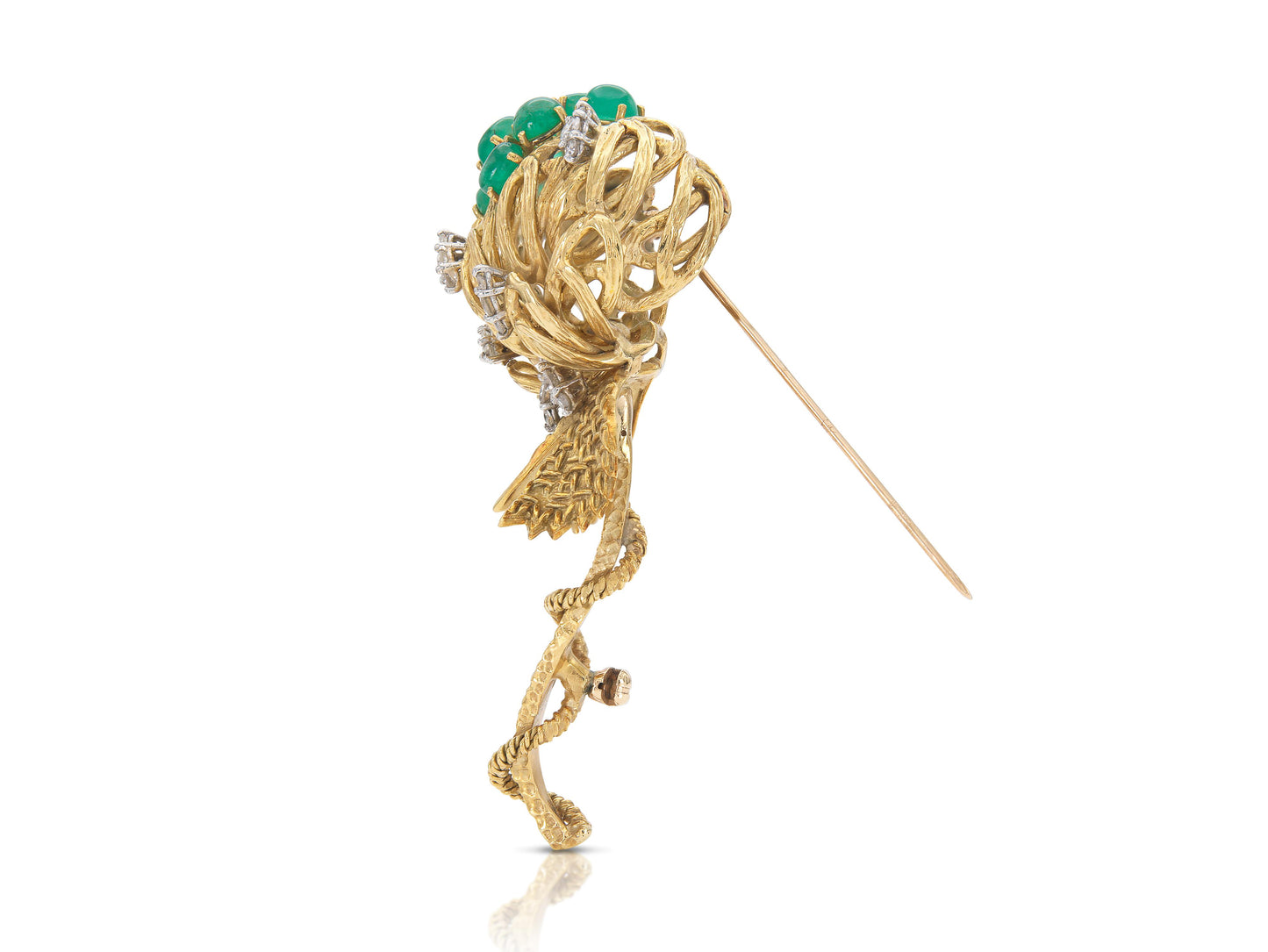 Vintage 1960s Gold Flower Brooch with Emeralds and Diamonds
