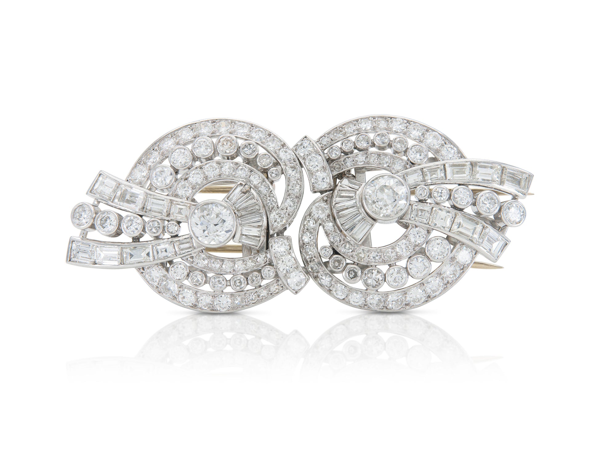 Antique Art Deco 1920s 9.20 Carat Diamond Double Clip Brooch