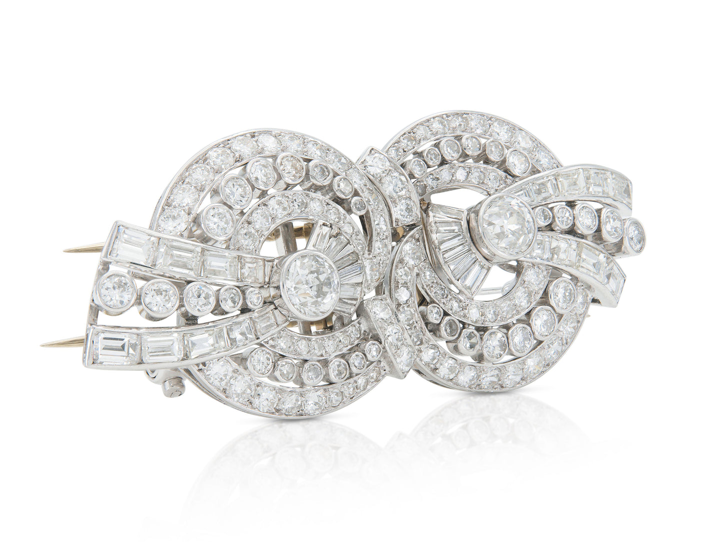 Antique Art Deco 1920s 9.20 Carat Diamond Double Clip Brooch