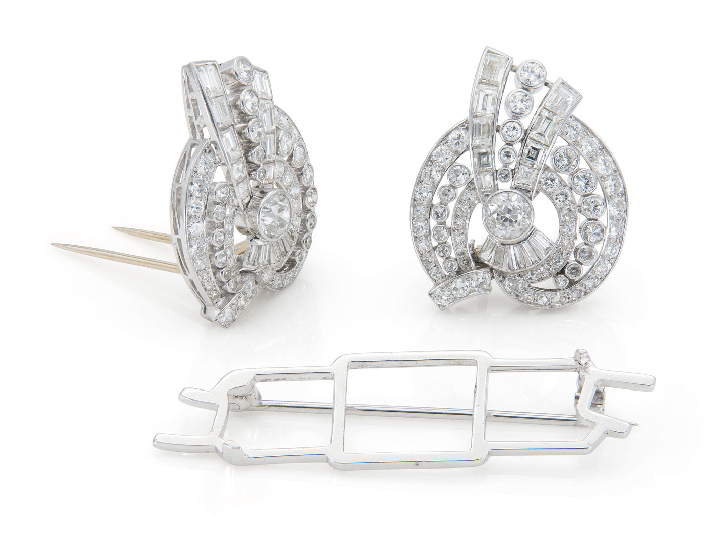 Antique Art Deco 1920s 9.20 Carat Diamond Double Clip Brooch