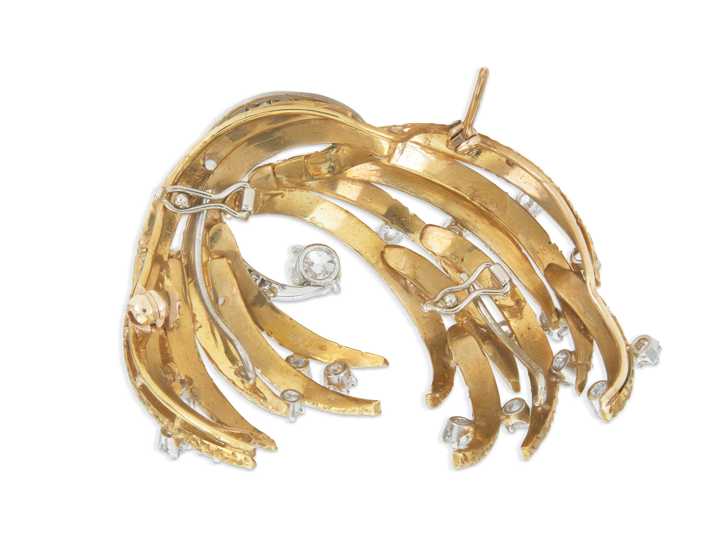 Vintage 1950s Gold and 1.90 Carat Diamond Brooch