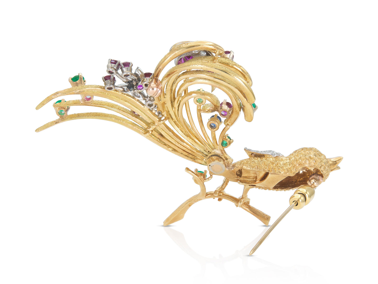 Vintage 1940s Retro Multi-Gem Bird Brooch