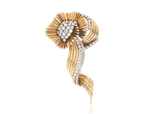 Vintage 1940s Retro Gold and 6.00 Carat Diamond Brooch