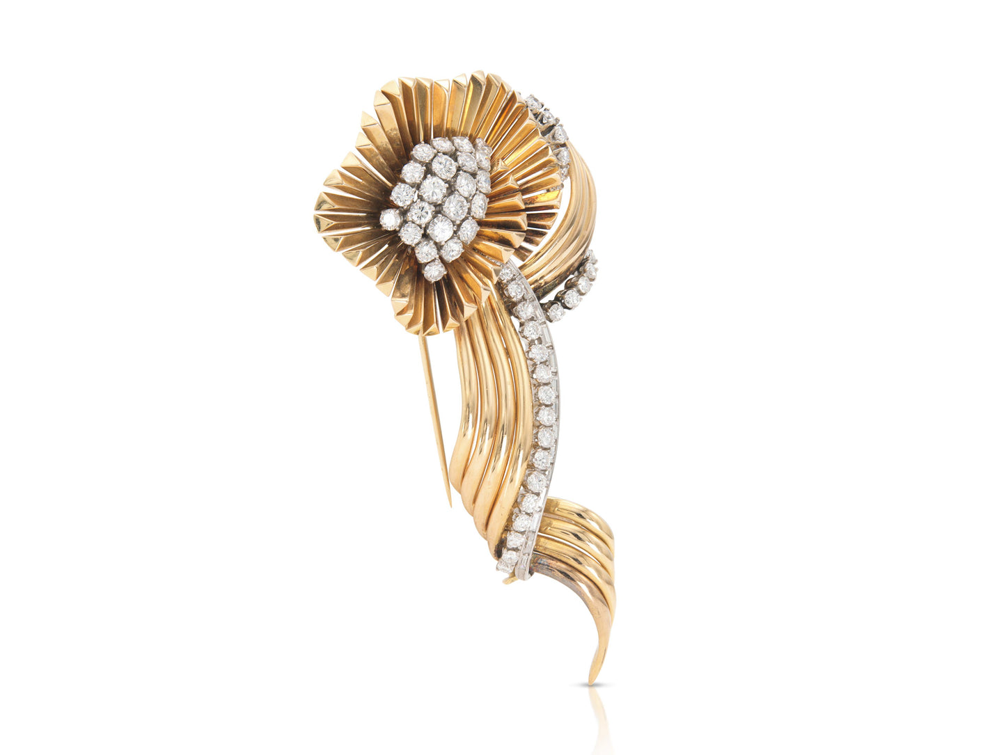 Vintage 1940s Retro Gold and 6.00 Carat Diamond Brooch