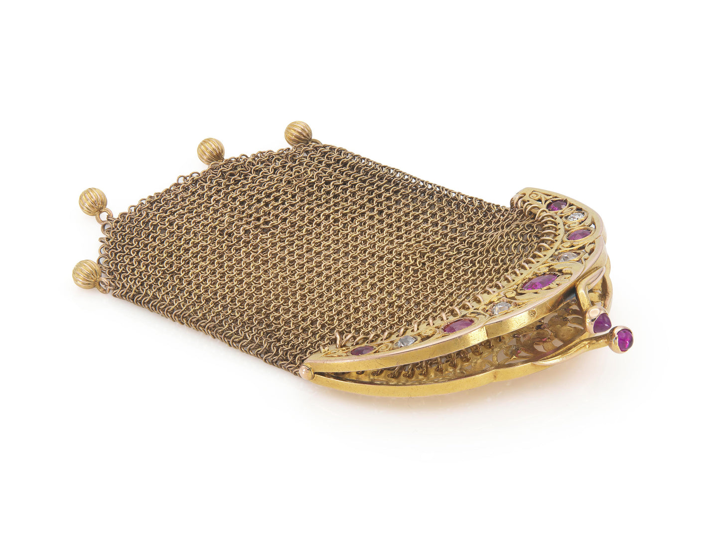 Antique Victorian Gold Coin Purse with Rubies and Diamonds
