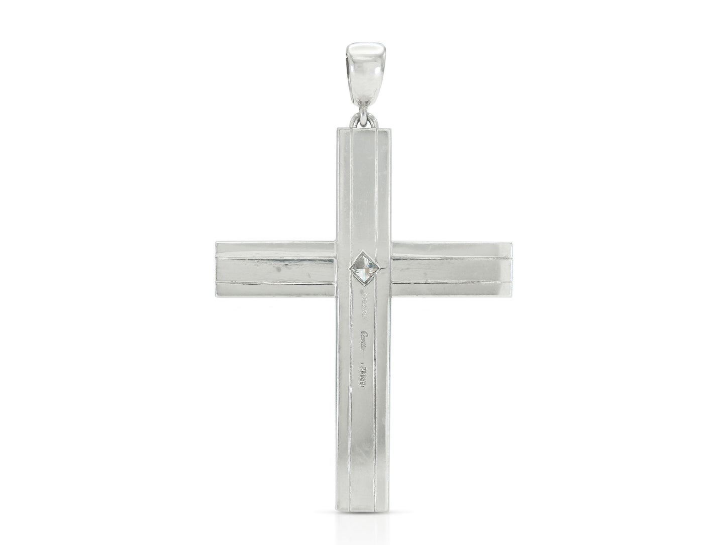 Vintage 1990s Cartier 1.75 Carat Princess Cut Diamond and Platinum Cross Pendant