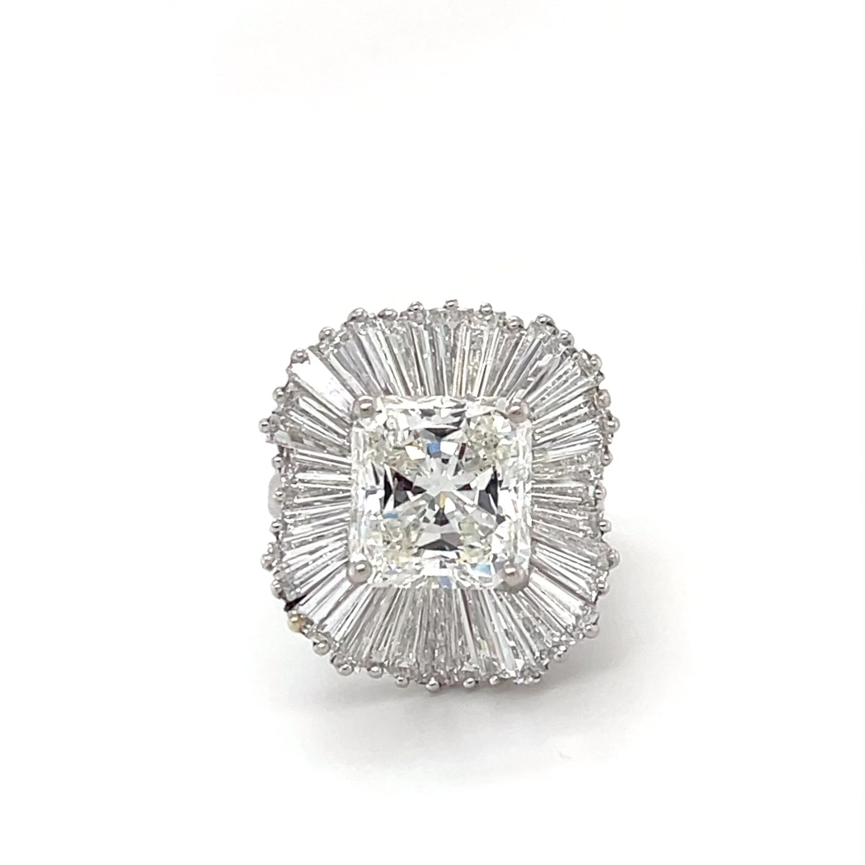 Vintage 1950s 5.13 Carat Radiant Cut Diamond and 6.00 Carat Ballerina Ring