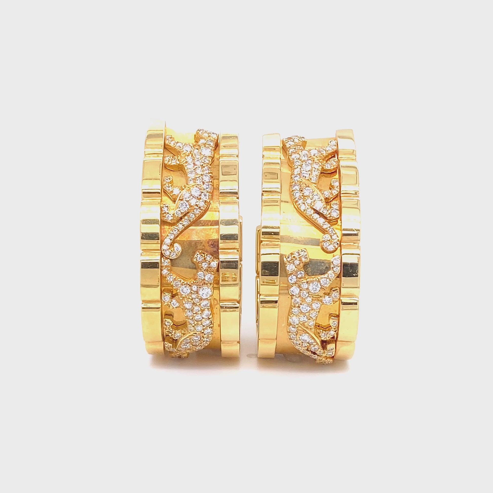 Vintage Cartier Walking Panthere Hoop Earrings with Diamonds