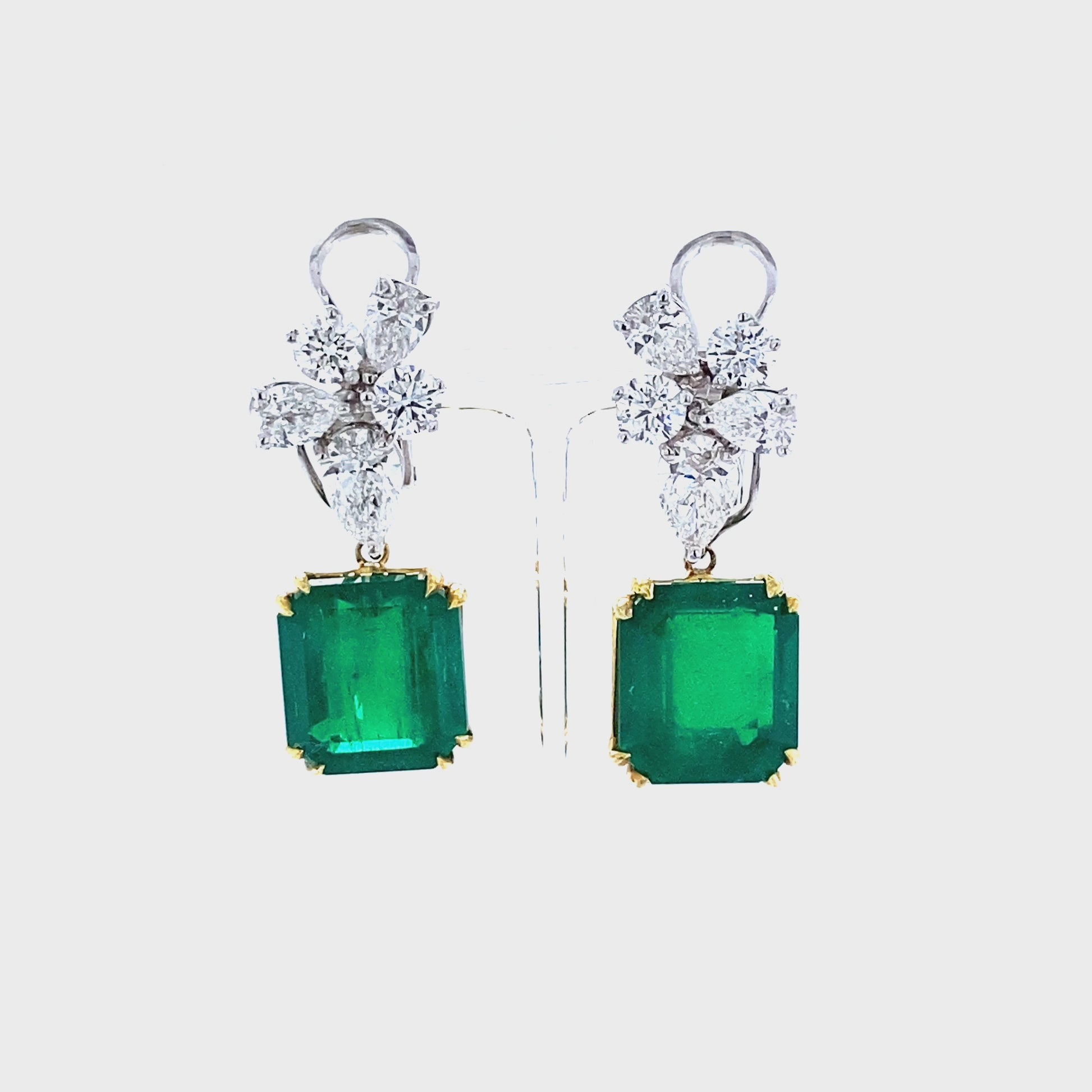 11.33 Carat Colombian Emerald Detachable Drop Earrings with Diamonds
