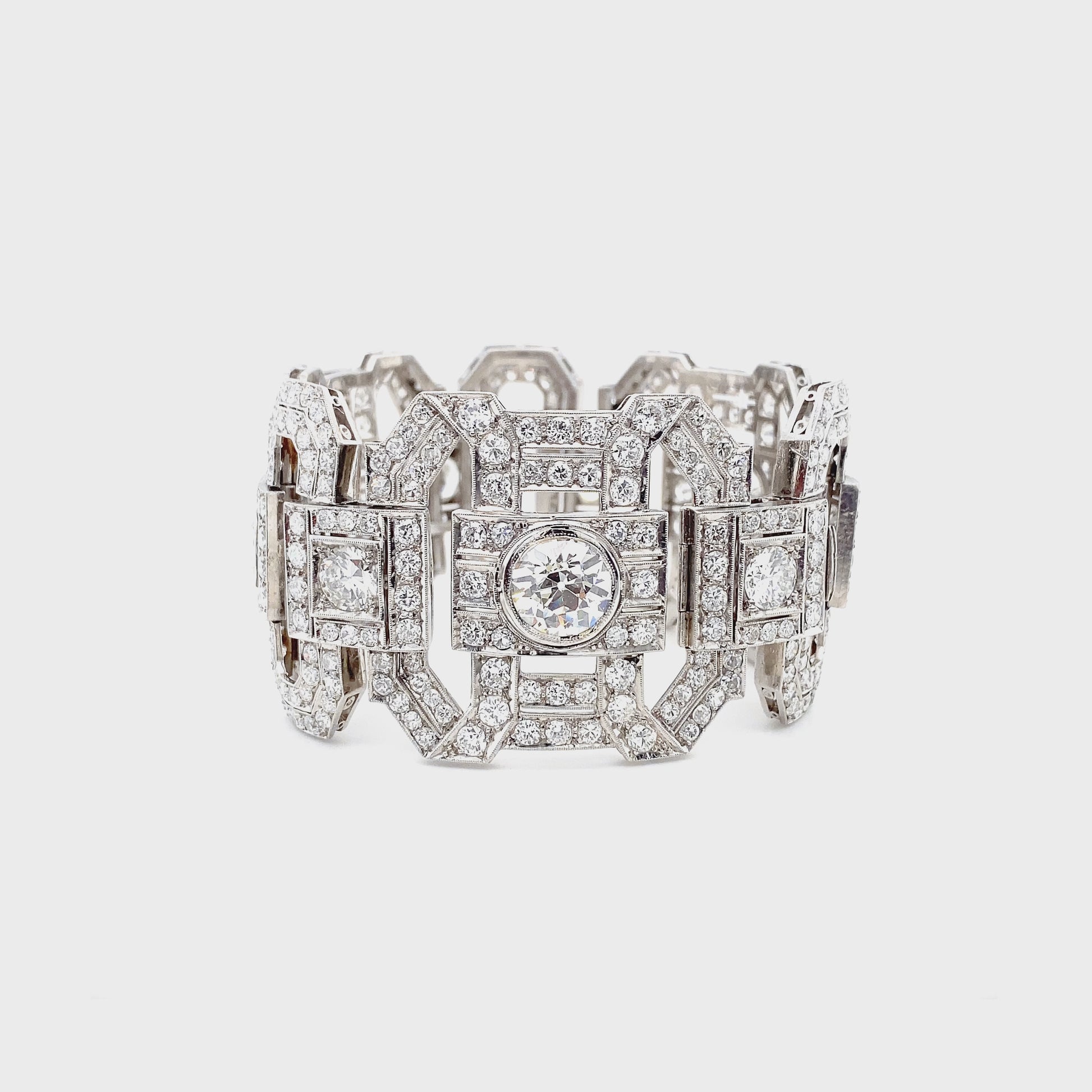 Antique Art Deco 1930s 74.45 carat Old European Cut Diamond Wide Bracelet
