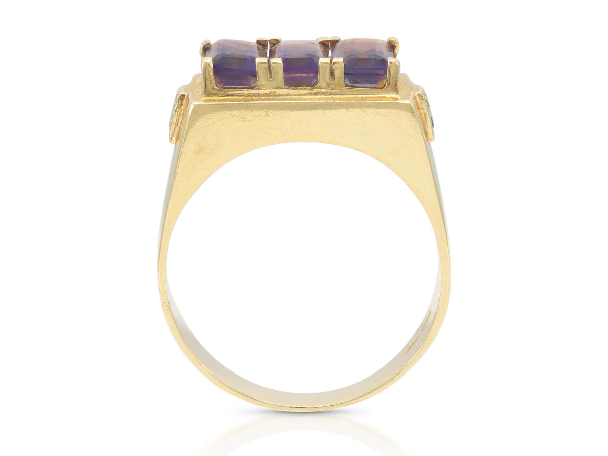 Vintage 1980s 1.69 Carat Amethyst Three-Stone Ring