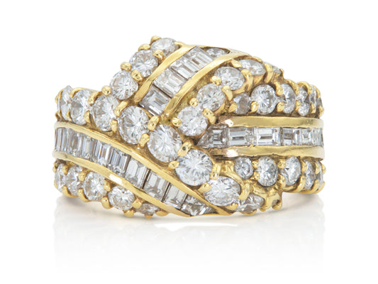 Vintage 1980s 3.80 Carat Baguette and Round Cut Diamonds Ring