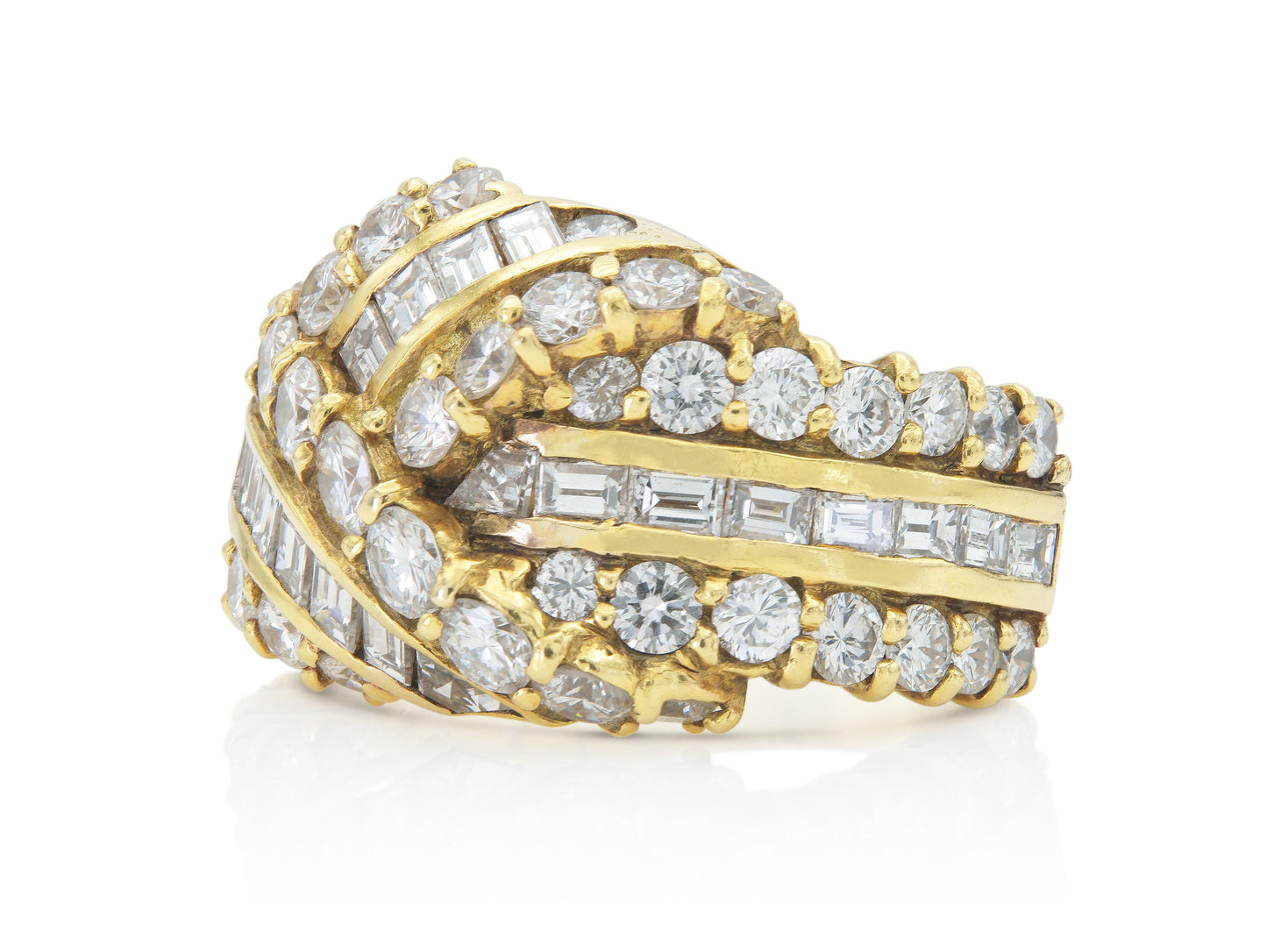 Vintage 1980s 3.80 Carat Baguette and Round Cut Diamonds Ring