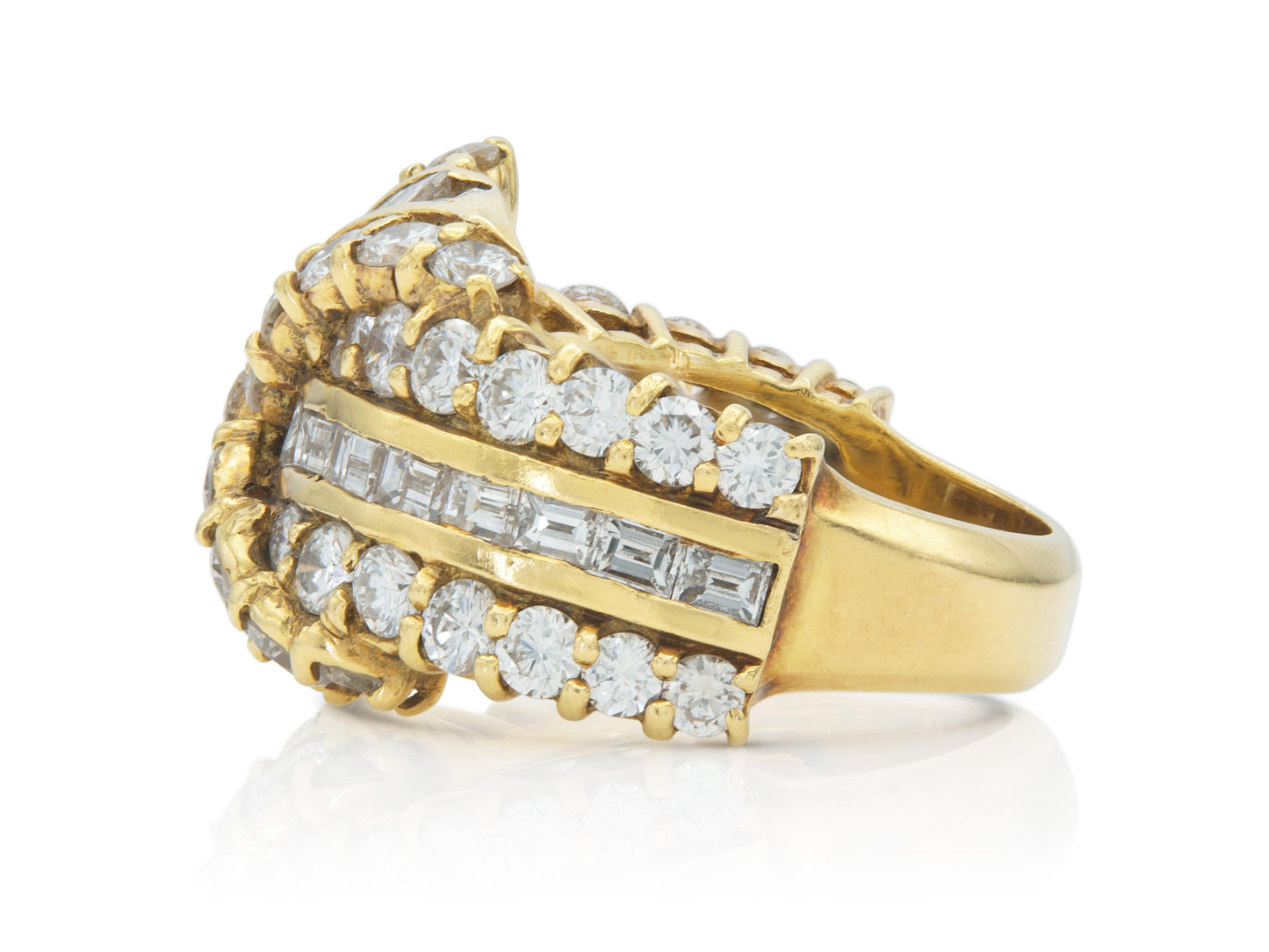 Vintage 1980s 3.80 Carat Baguette and Round Cut Diamonds Ring