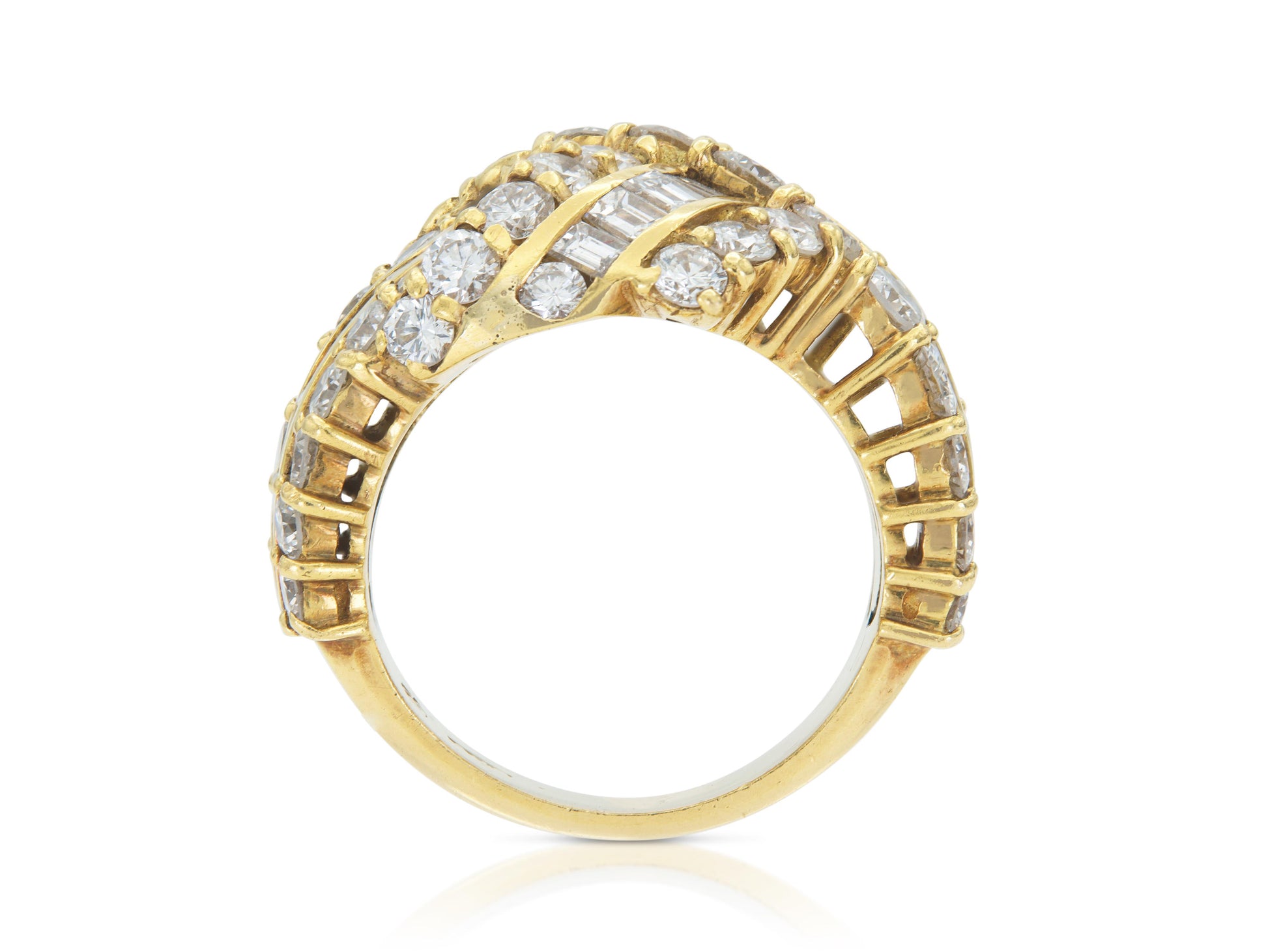 Vintage 1980s 3.80 Carat Baguette and Round Cut Diamonds Ring