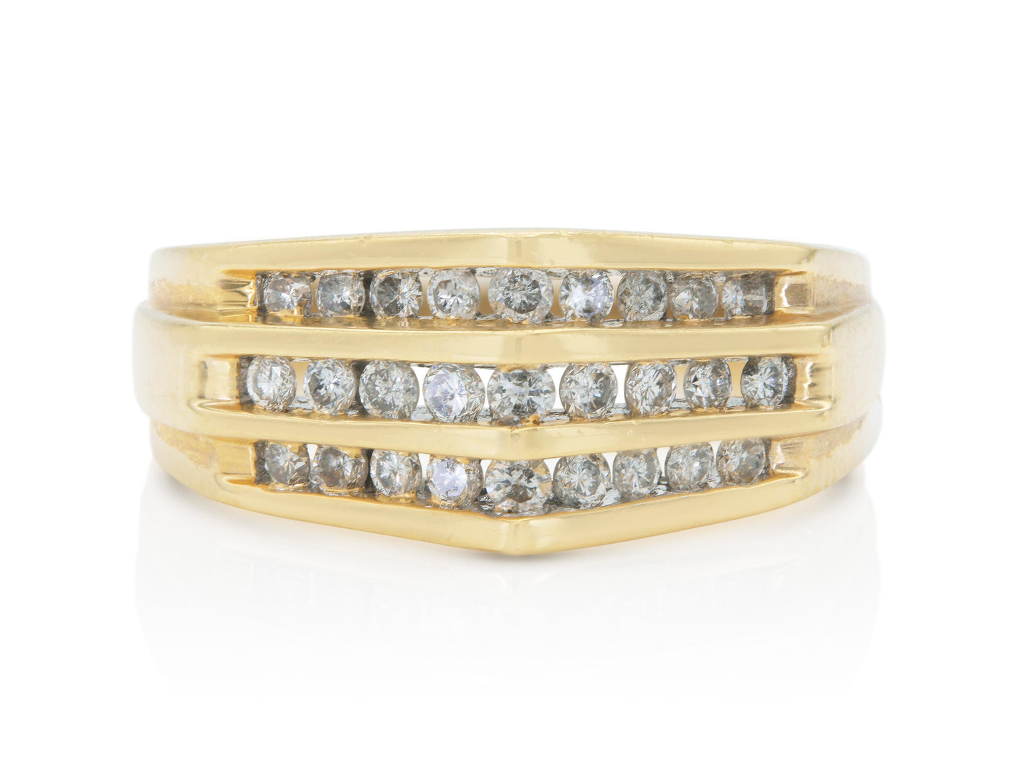 Vintage 1970s Pointed Dome Ring with Diamonds