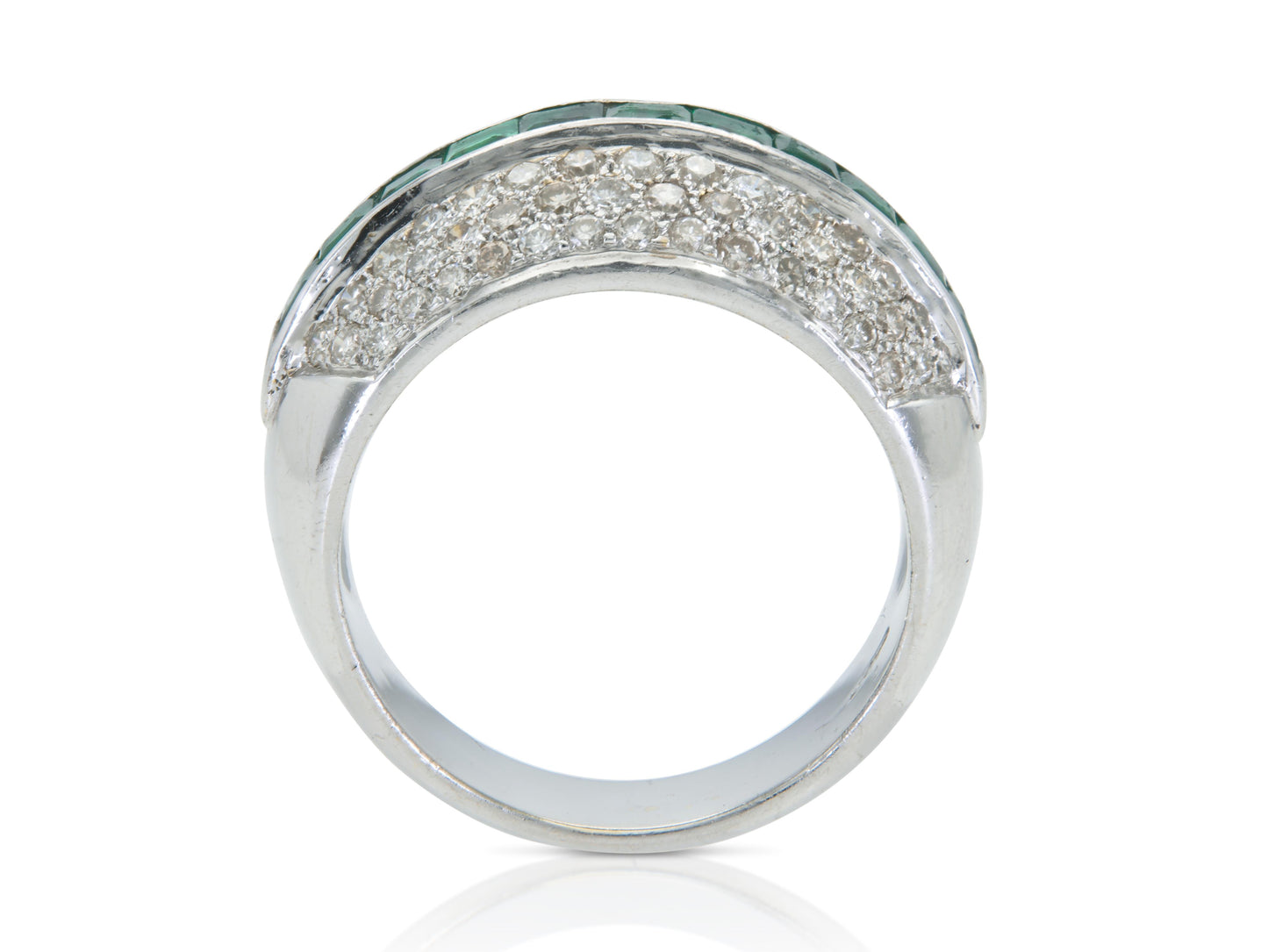 1.10 Carat Diamond and 1.15 Emerald Band Ring