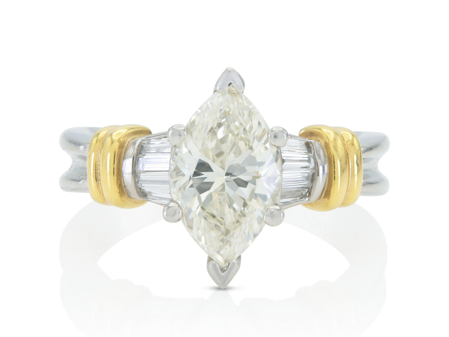 Vintage 1960s 2.10 Carat Marquise Cut Diamond Engagement Ring