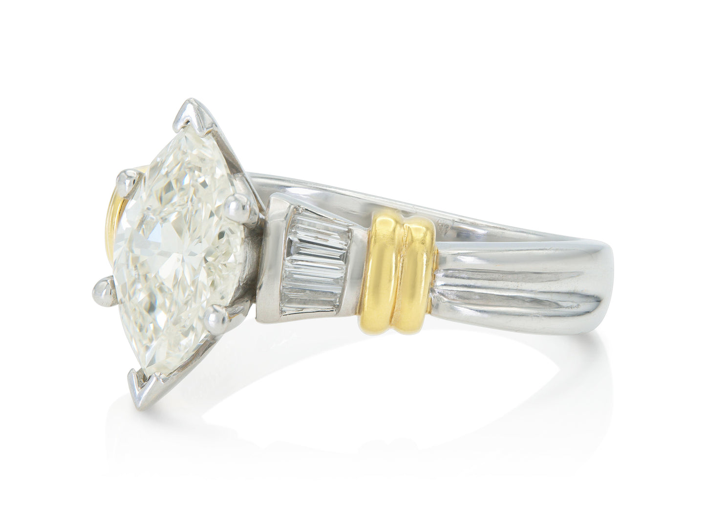 Vintage 1960s 2.10 Carat Marquise Cut Diamond Engagement Ring
