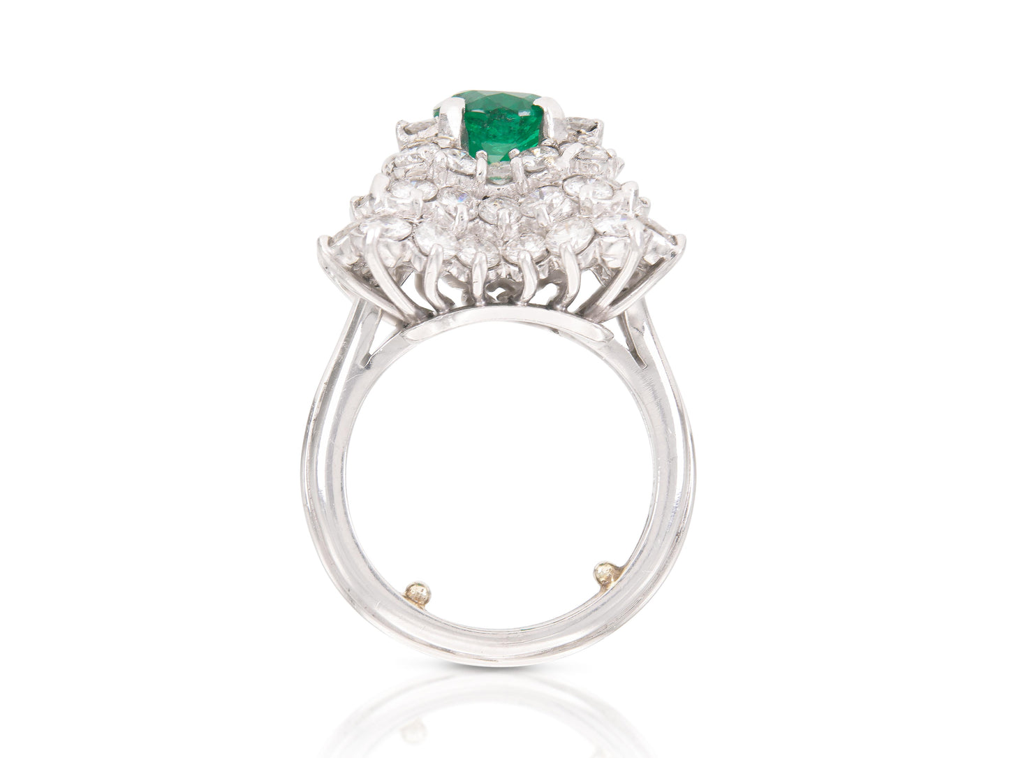 Vintage 1950s 1.38 Carat Oval Cut Emerald and 3.00 Carat Diamond Ballerina Ring