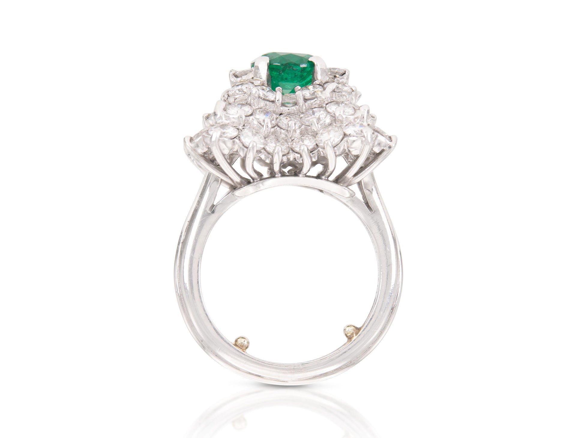 Vintage 1950s 1.38 Carat Oval Cut Emerald and 3.00 Carat Diamond Ballerina Ring