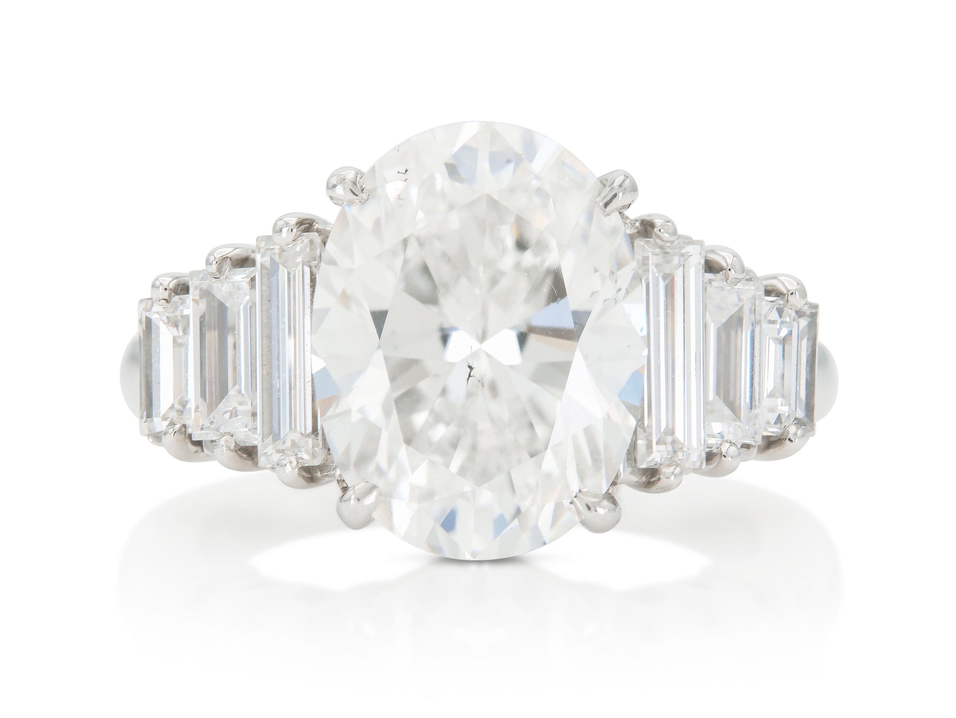 Vintage 1950s 5.23 Carat Oval Cut Diamond Engagement Ring