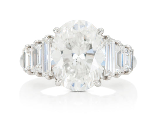 Vintage 1950s 5.23 Carat Oval Cut Diamond Engagement Ring