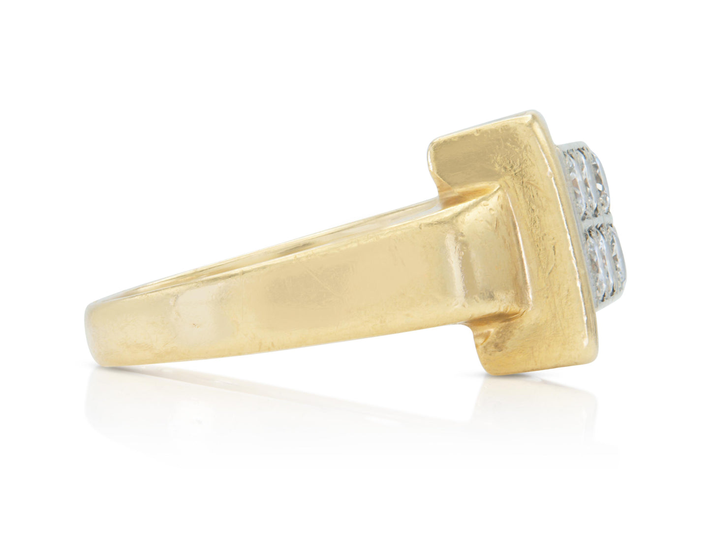 Vintage 1940s Retro Gold Buckle Ring with Diamonds