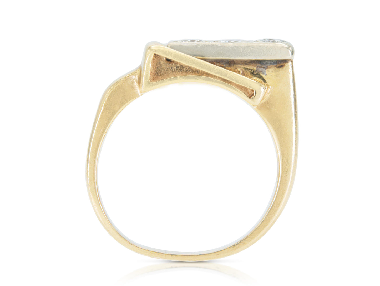 Vintage 1940s Retro Gold Buckle Ring with Diamonds