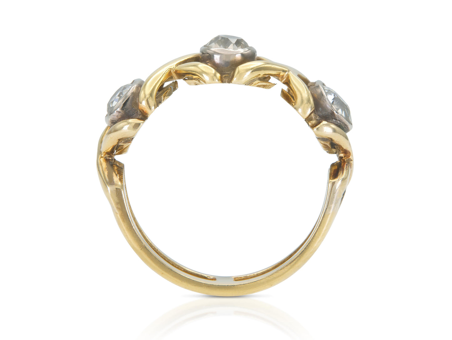 Vintage 1960s 1.50 Carat Old Mine Cut Diamond Three-Stone X ring