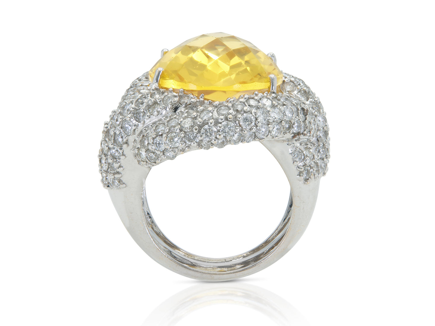 16.91 Carat Oval-Shaped Yellow Quartz Ring with Diamonds