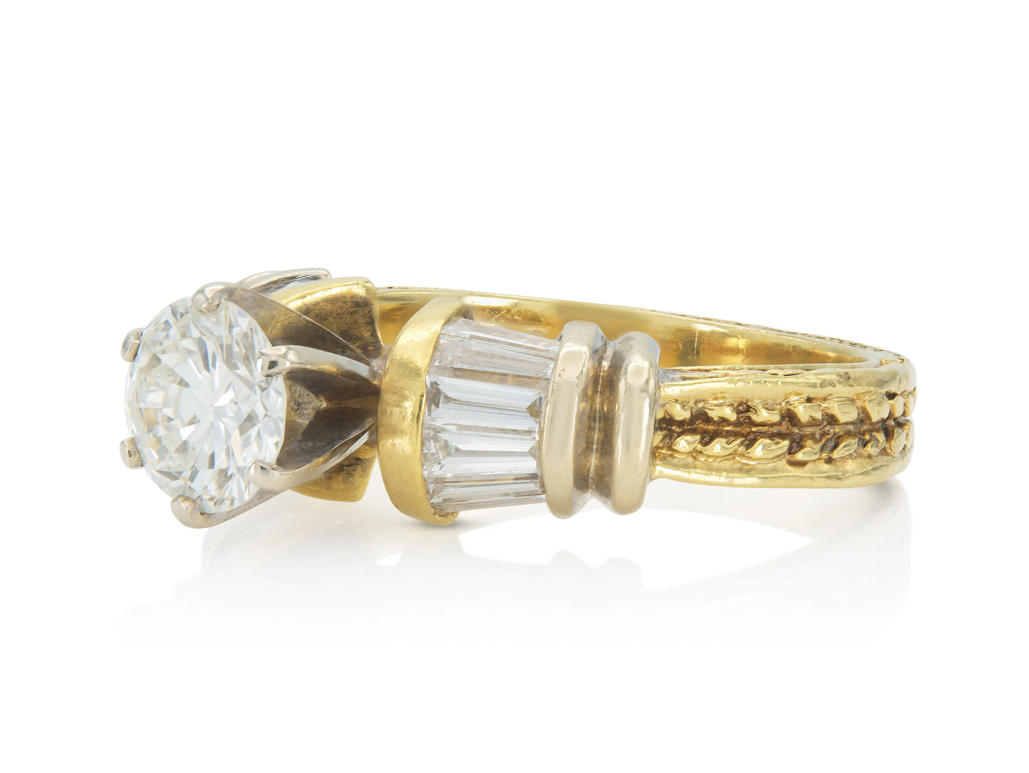 Vintage 1980s 1.25 Carat Round Cut Diamond Engagement Ring