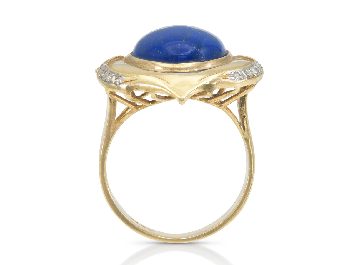 Vintage 1960s Lapis Lazuli and Gold Ring with Diamonds