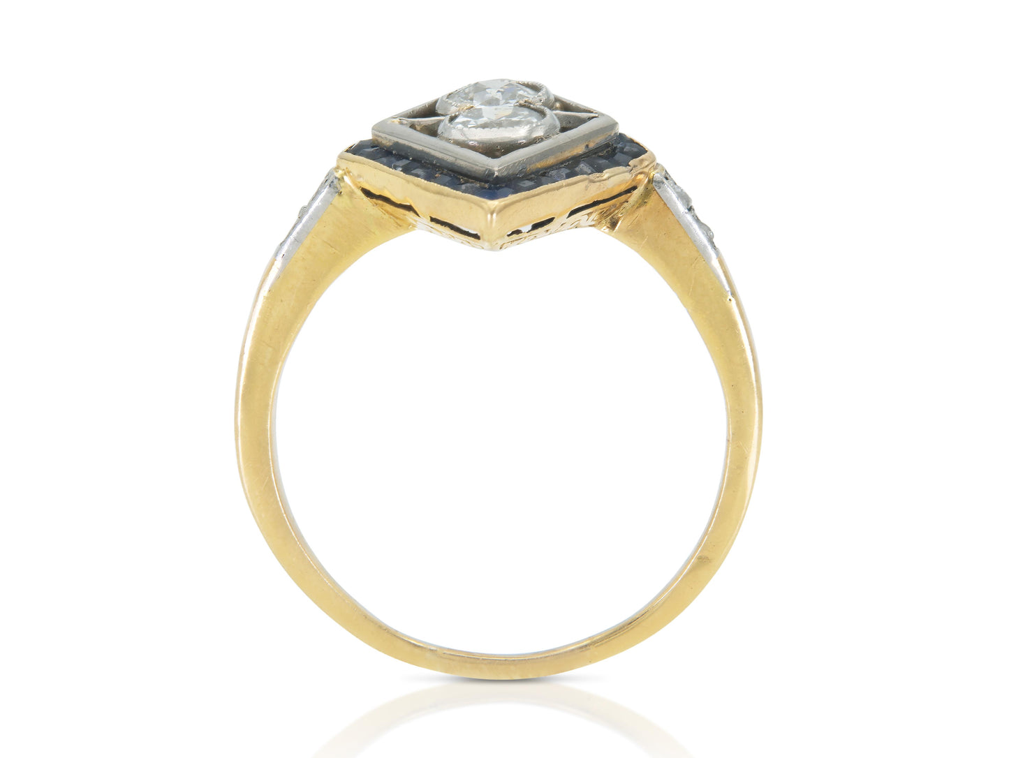Antique 1900s Edwardian 0.40 Carat Diamond Dinner Ring with Sapphires