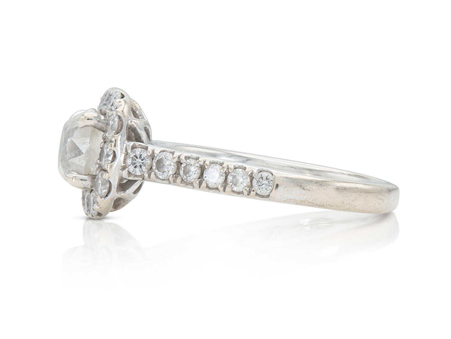 0.65 Carat Old Mine Cut Diamond Engagement Ring with A Halo