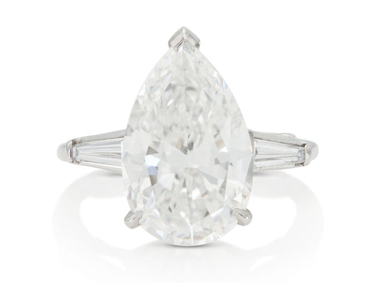 Vintage 1950s 6.38 Carat Pear-Shaped Diamond Engagement Ring