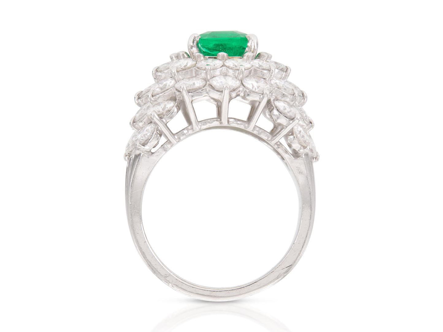 Vintage 1950s 1.35 Carat Asscher Cut Emerald & 5.00 Carat Diamond Ring